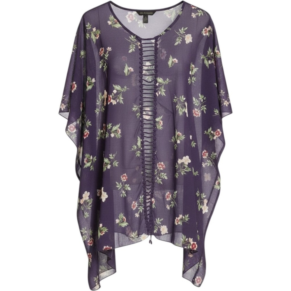 Live 4 Truth Purple Floral Kimono Cardigan Crochet Back Sheer Wrap Medium